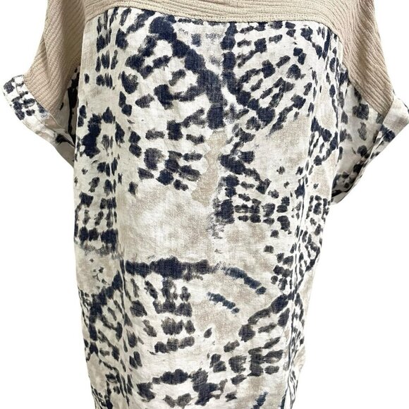 Lungo L’arno 100% Linen Abstract Animal Print Short Sleeve Top Blouse size XL - Picture 4 of 8